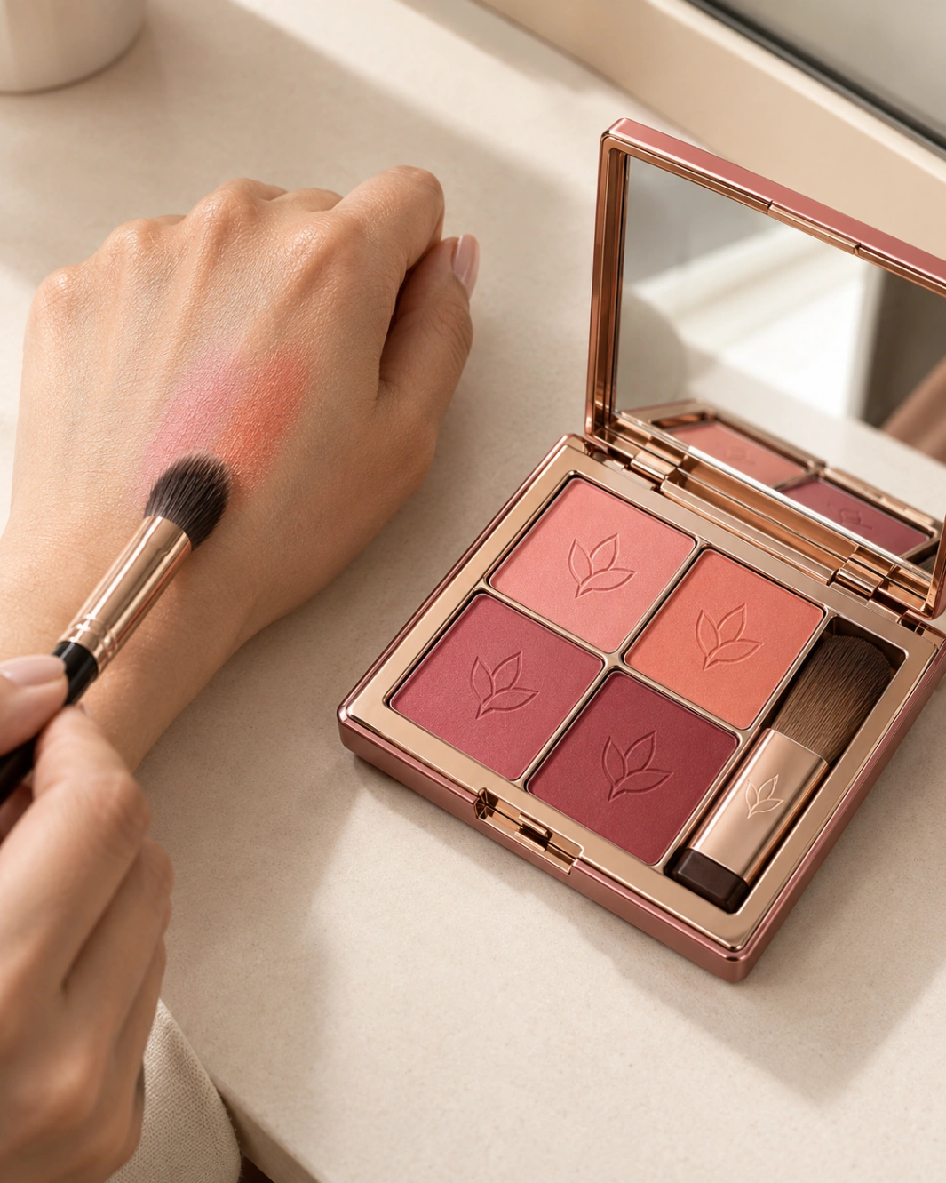 Cosmetic Product Photography Prompt: Blush Palette Swatch
